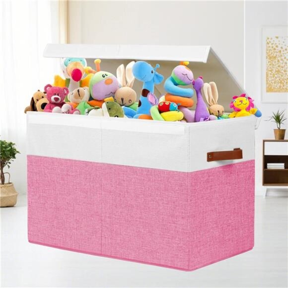 Large Toy Box with Lid, Sturdy Toy Storage Chest Bin Boxes Organizer Basket - Picture 4 of 8
